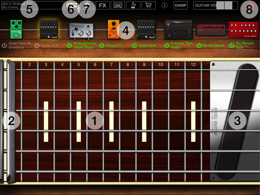 The basic functions in Steel Guitar for iOS