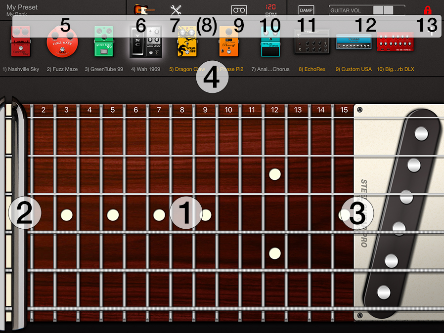 The basic functions in Steel Guitar PRO for iOS
